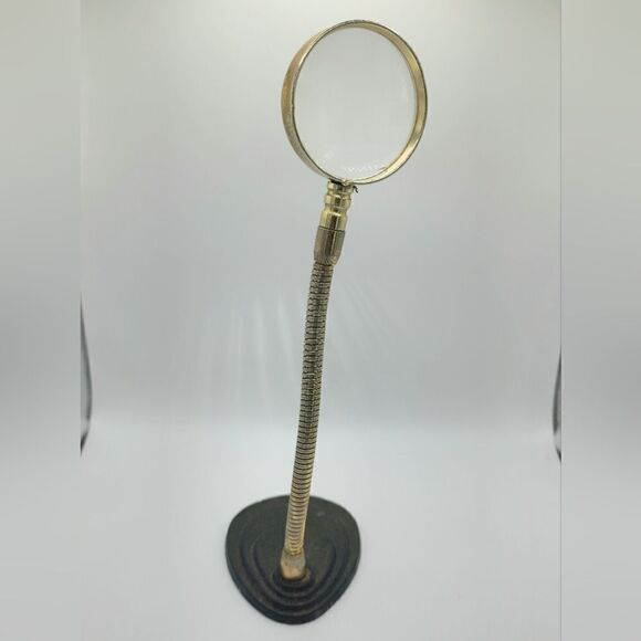 Antique cast iron silver Gooseneck magnifying glass - Picture 2 of 7